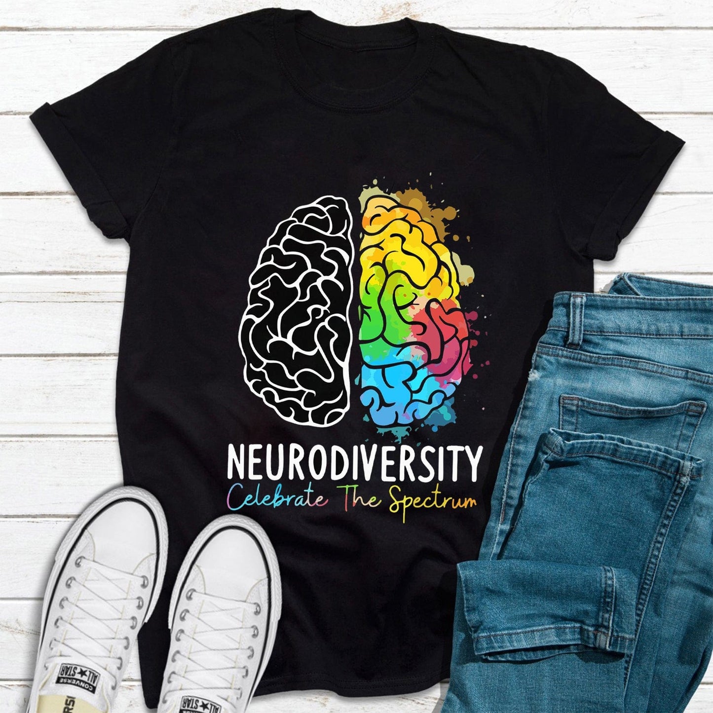 Neurodiversity Celebrate The Spectrum Colorful Brain Autism Awareness Shirt