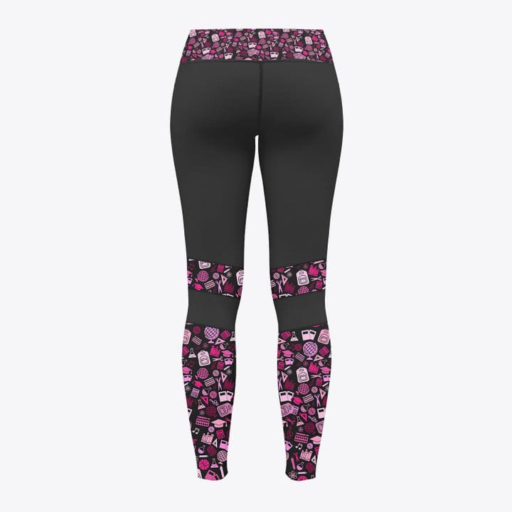 Teacher Legging Teacher Tools Pattern Legging Black Pink Pencil Tree Legging