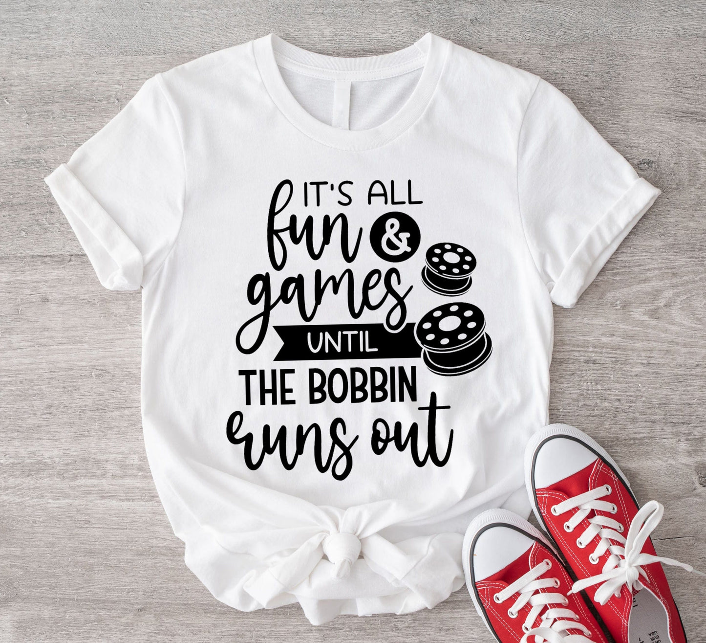 Todo es diversión hasta que se acaba la bobina, camiseta de costura divertida