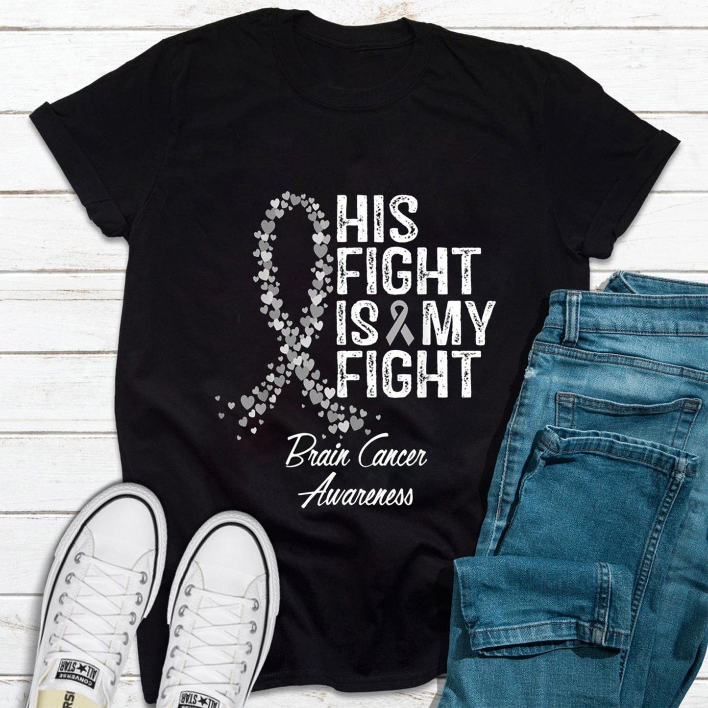 His Fight Is My Fight Brain Cancer Awareness T-Shirt