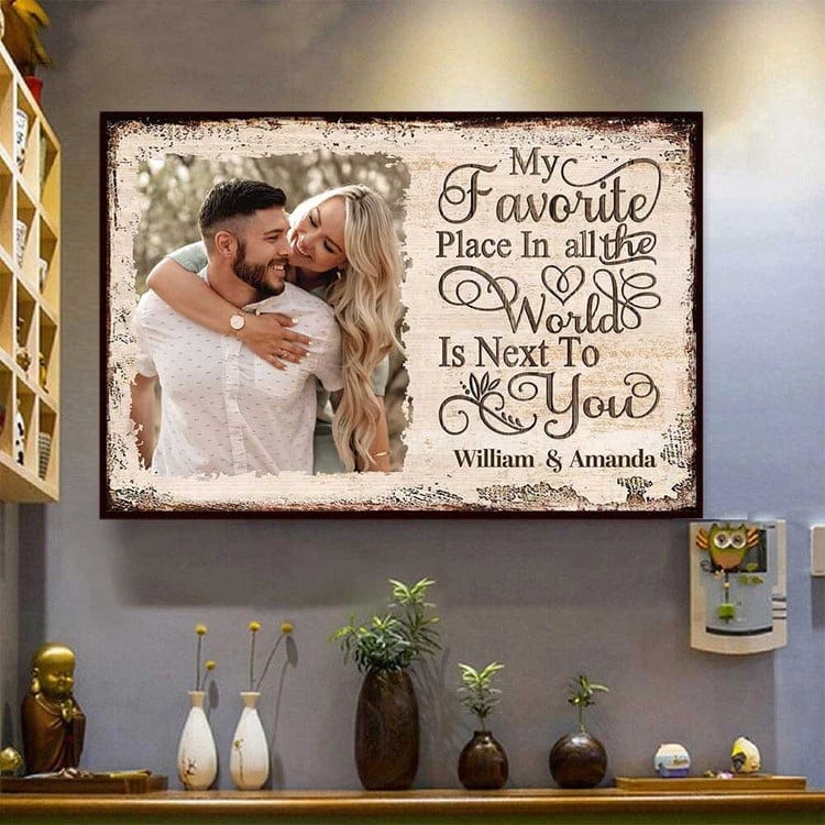 Personalized My Favorite Place Canvas, Poster - Rustic Couple Wall Art with Custom Names