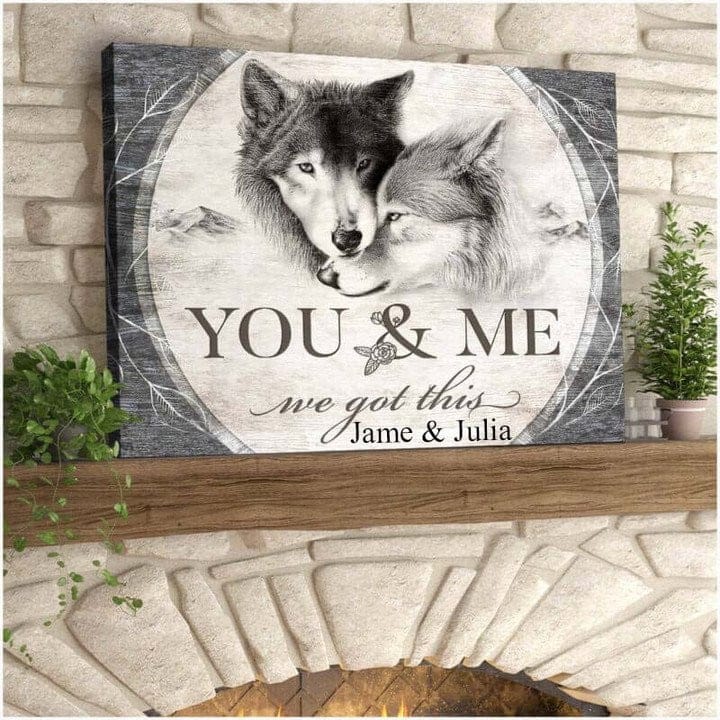 Personalized You & Me Wolf Couple Canvas, Poster - Custom Romantic Wall Art for Love