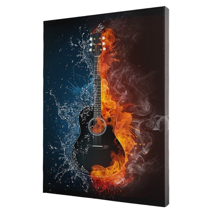 Fire and Water Guitar Canvas - Music Wall Art for Rock & Acoustic Lovers