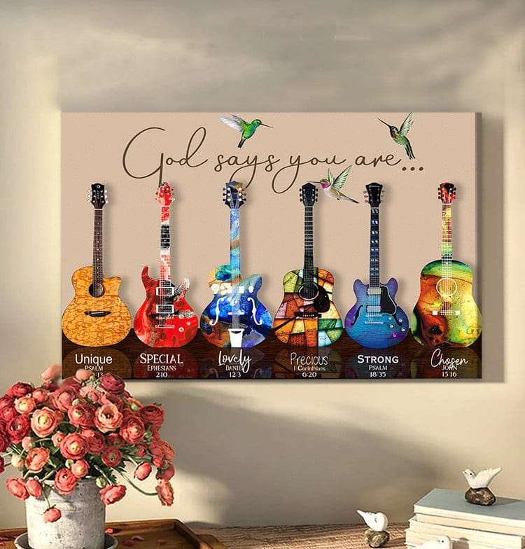 God Says You Are Guitar Canvas, Poster - Christian Music Wall Art with Bible Verses