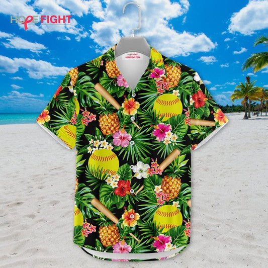 Tropical Softball Hawaiian Shirt - Fun Softball Players Beach Outfit