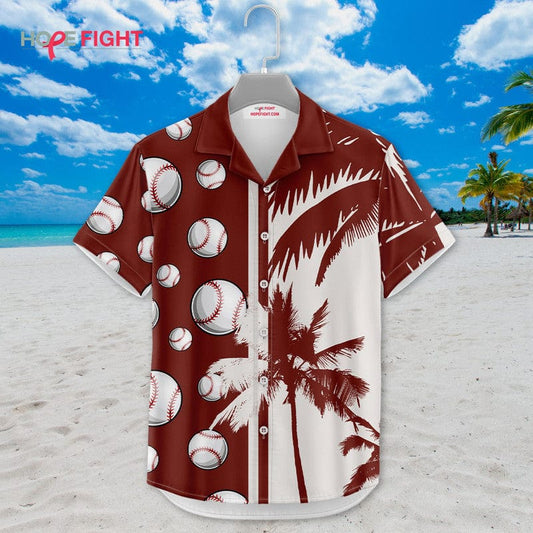 Tropical Baseball Hawaiian Shirt - Vintage Ball & Palm Tree Print, Sporty Summer