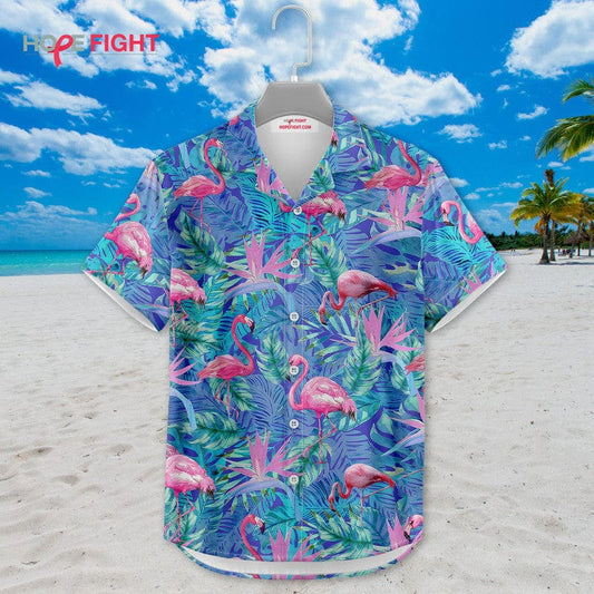 Tropical Flamingo Hawaiian Shirt - Pink Bird & Palm Leaf Print