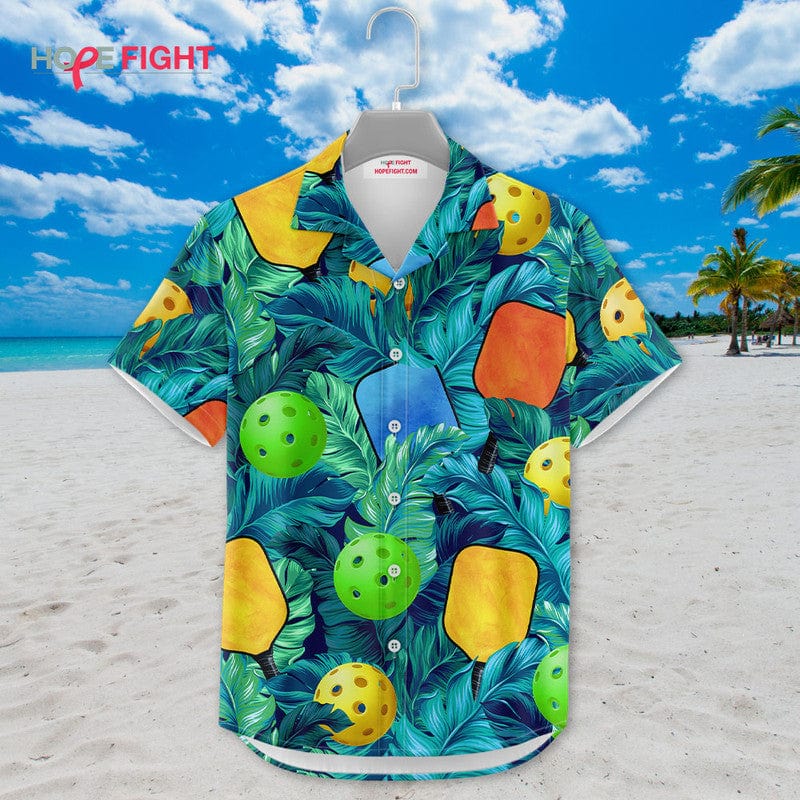 Tropical Pickleball Hawaiian Shirt - Vibrant Paddle & Ball Beachwear