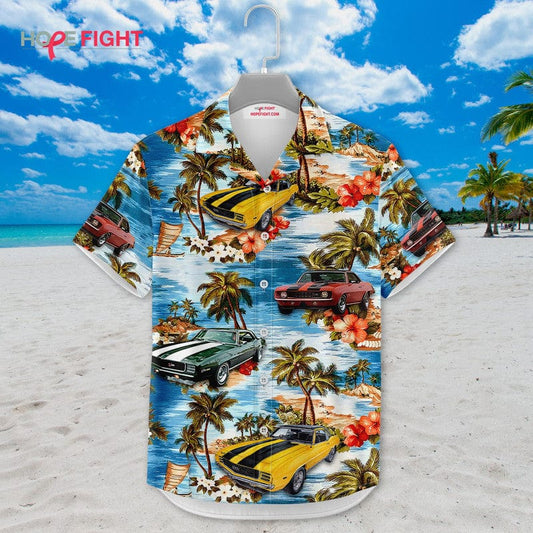 Tropical Muscle Car Hawaiian Shirt - Classic Vintage Auto & Palm Tree Print