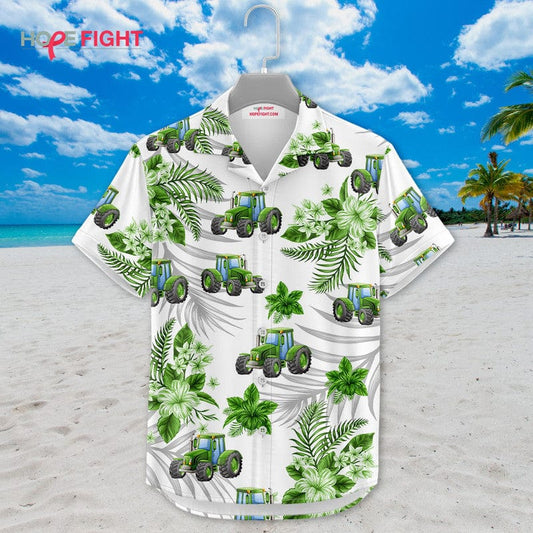 Tropical Tractor Hawaiian Shirt - Fun Farmer Beach Outfit
