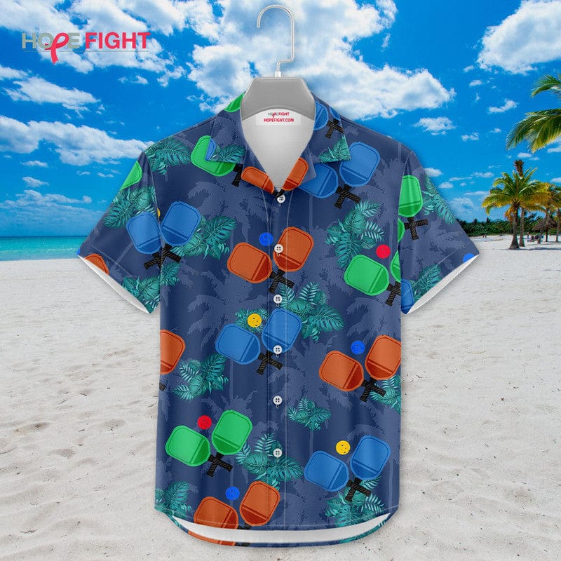 Tropical Pickleball Hawaiian Shirt - Colorful Paddle & Ball Print, Beachwear