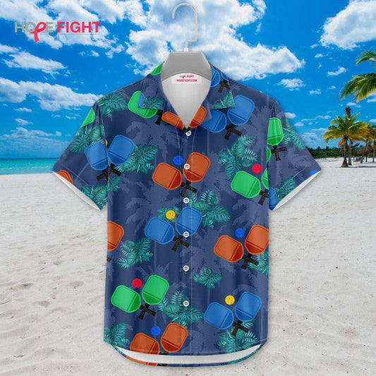 Tropical Pickleball Hawaiian Shirt - Colorful Paddle & Ball Print, Beachwear
