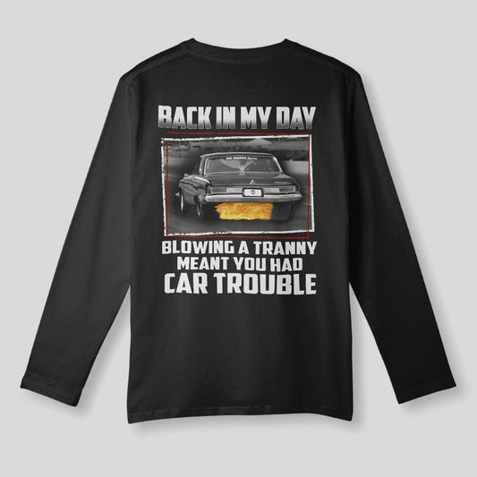 Funny Car Mechanic Long Sleeve - Classic Muscle Car Transmission Humor Tee