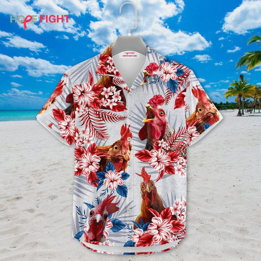 Tropical Rooster Hawaiian Shirt - Vibrant Chicken & Floral Print, Farm Style
