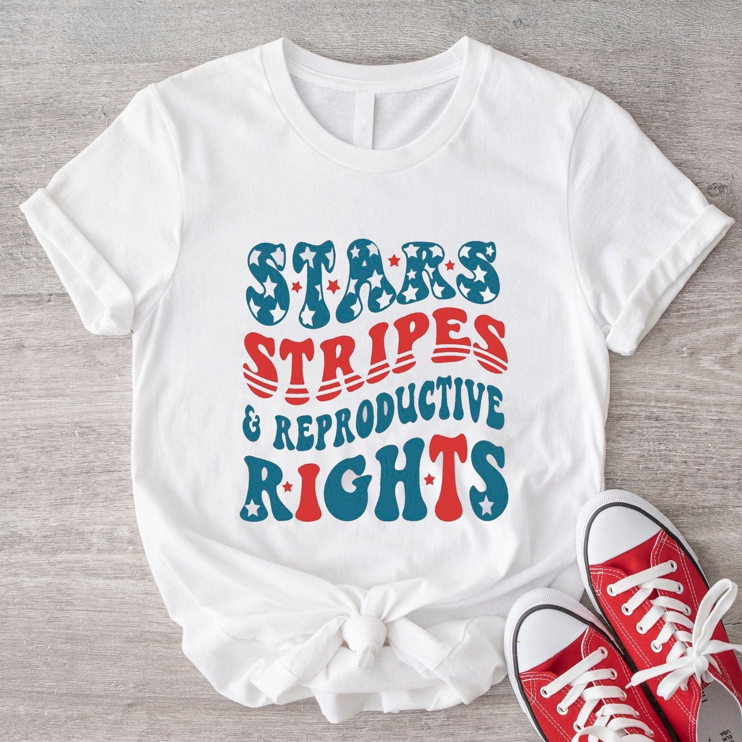 Camiseta con estrellas, rayas y derechos reproductivos