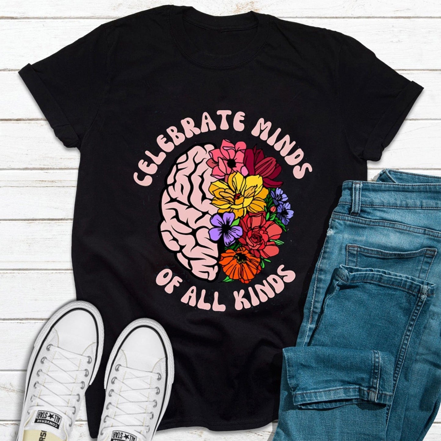 Celebrate Minds Of All Kinds Floral Brain Autism Awareness Shirt