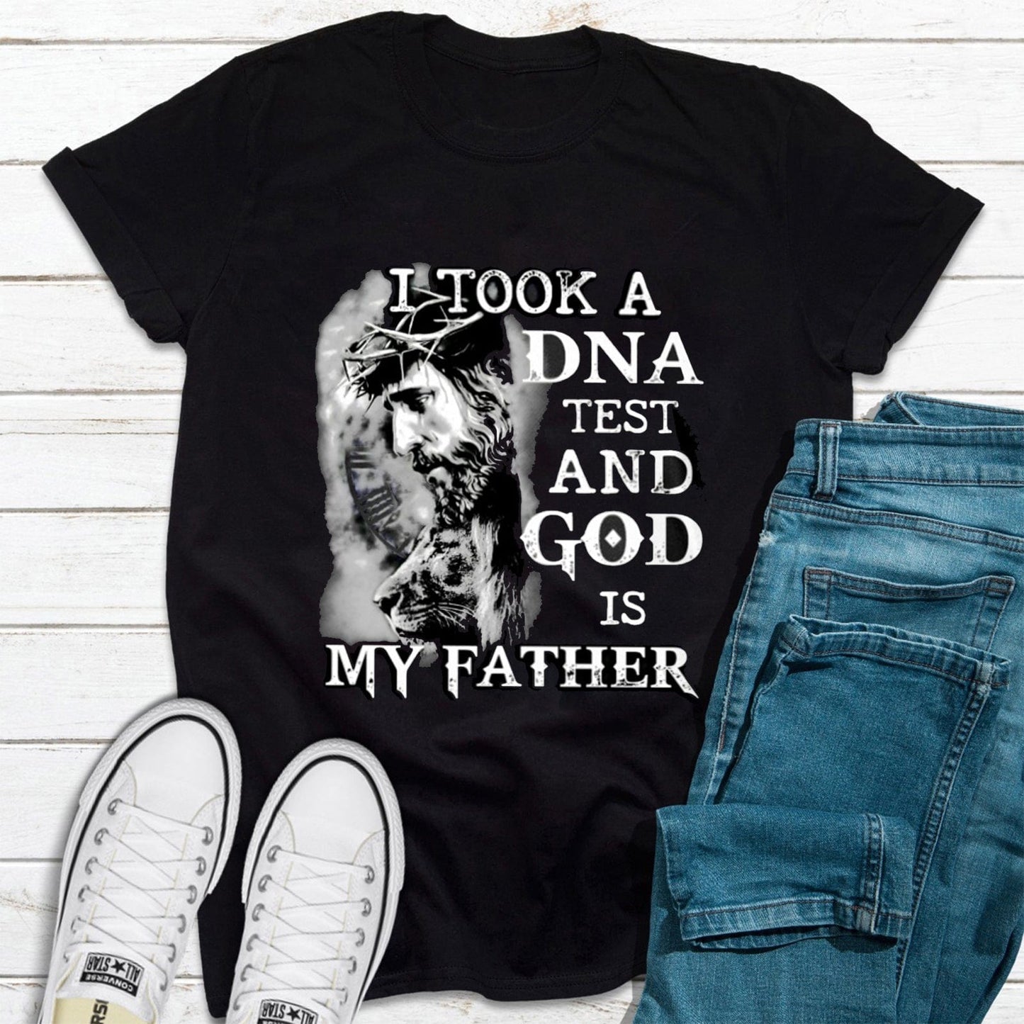 Me hice una prueba de ADN y Dios es mi padre Jesús camiseta