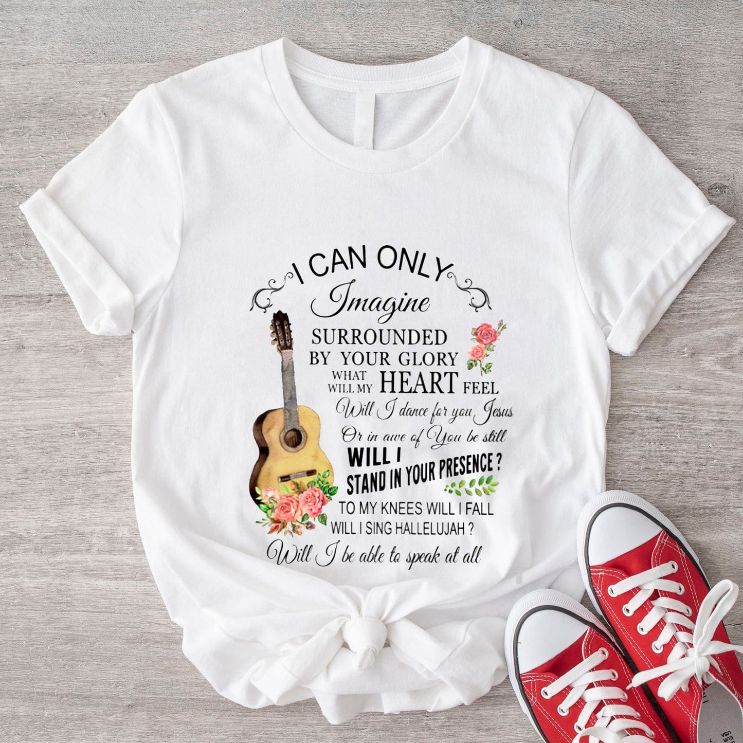 Sólo puedo imaginar la camiseta de Jesús con guitarra y flores