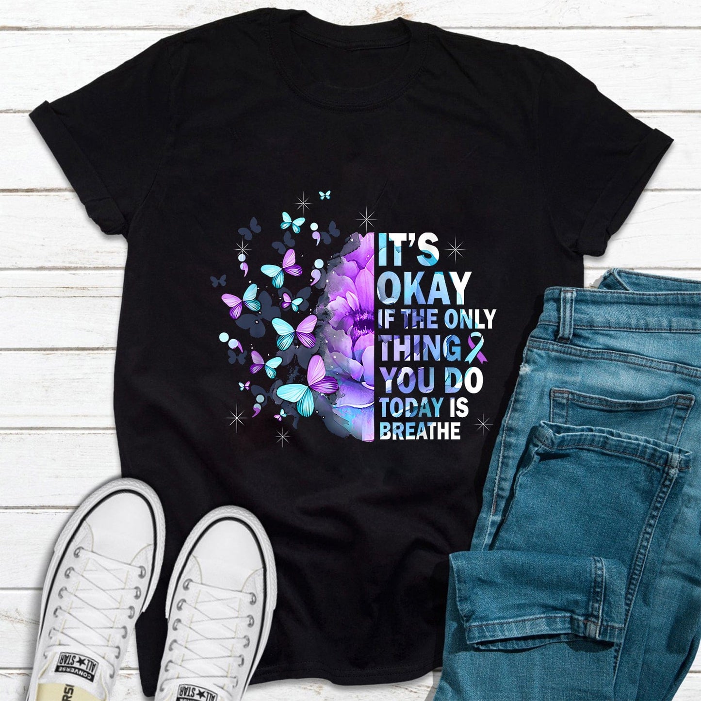 It's Ok If The Only Thing You Do Today Is Breathe Suicide Prevention Awareness Shirt, Mindful Breathing Support T-Shirt