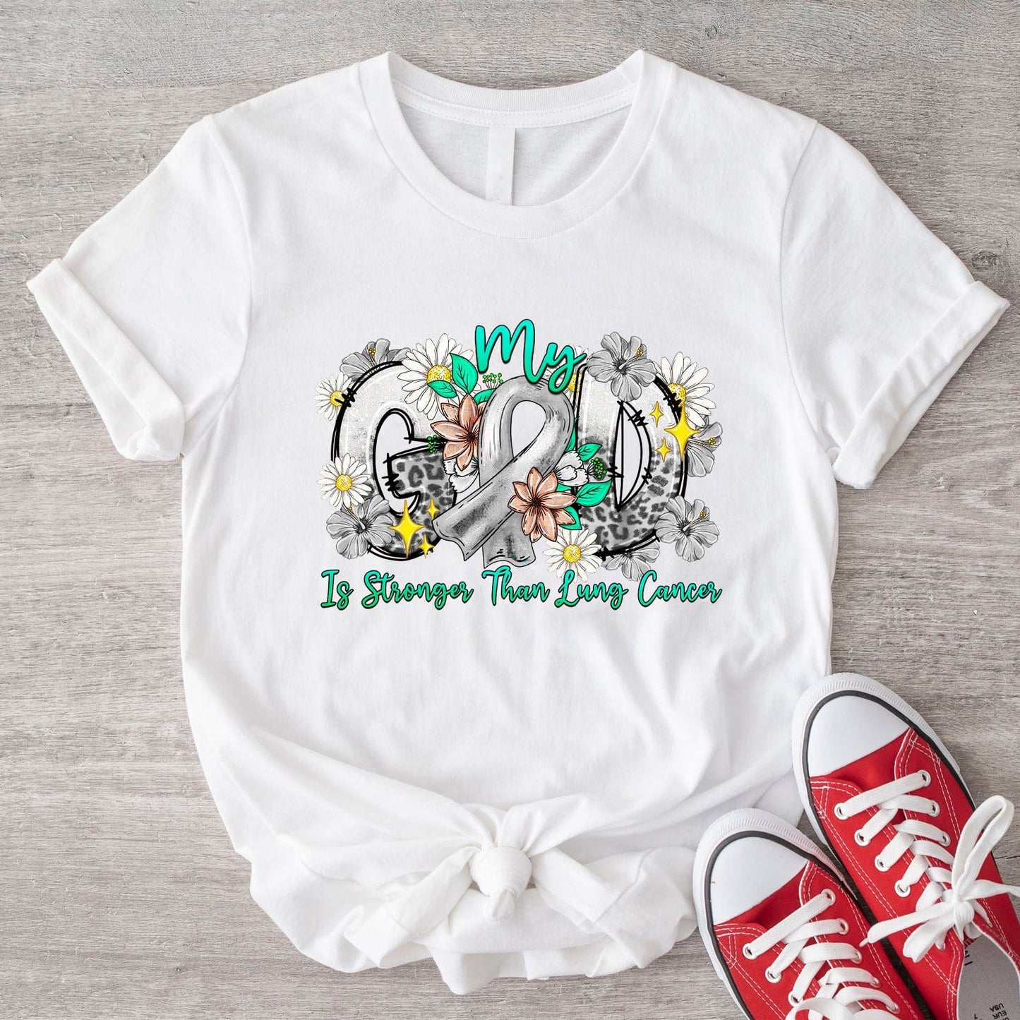 Camiseta Mi Dios es más fuerte que el cáncer de pulmón