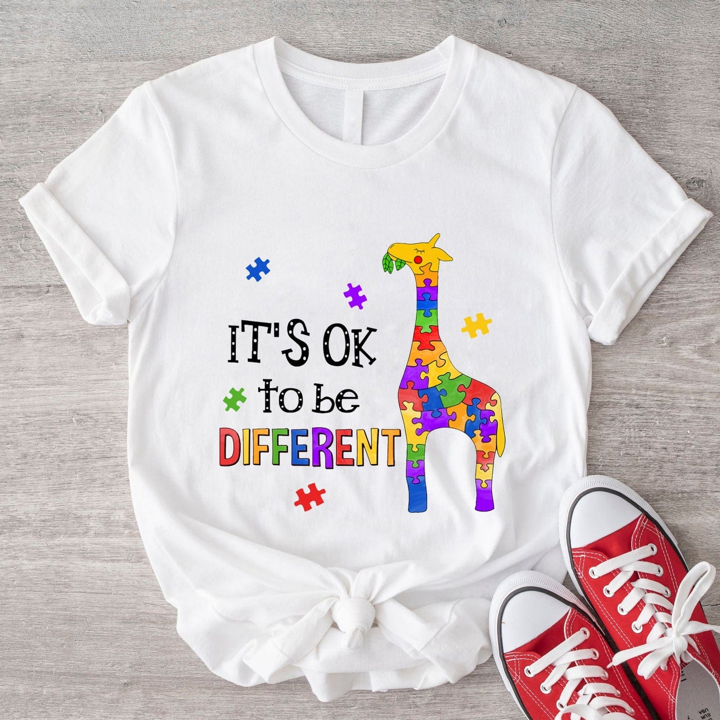 It's OK to be Different Puzzle Giraffe Autism Acceptance T-Shirt