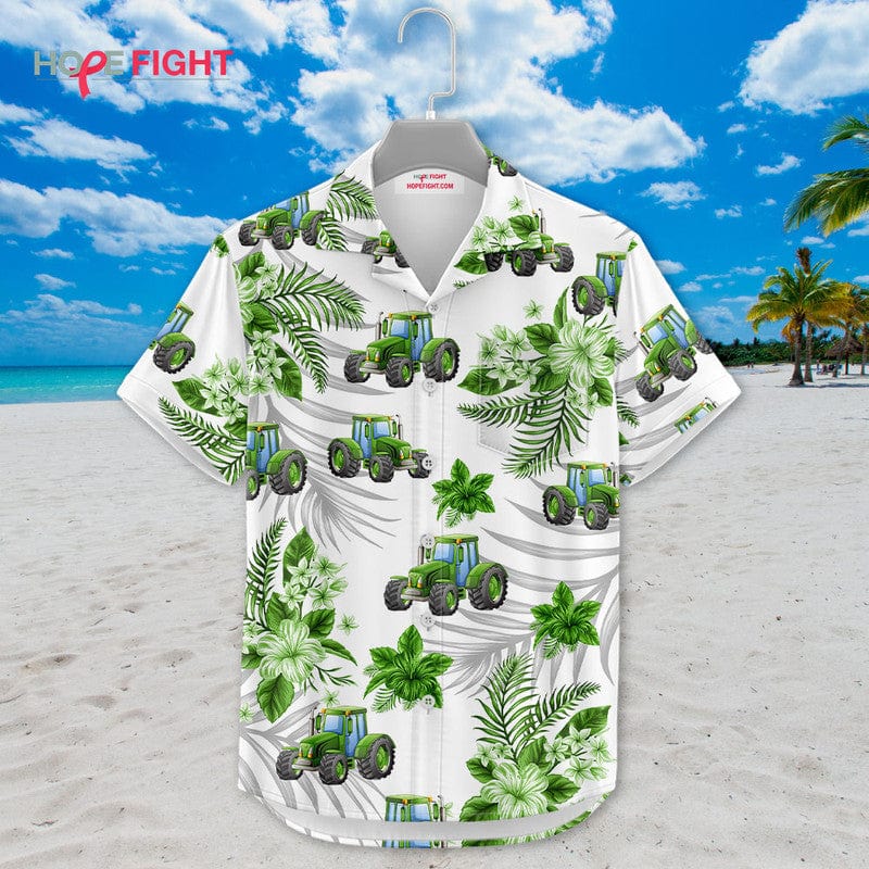 Tropical Tractor Hawaiian Shirt - Fun Farmer Beach Outfit