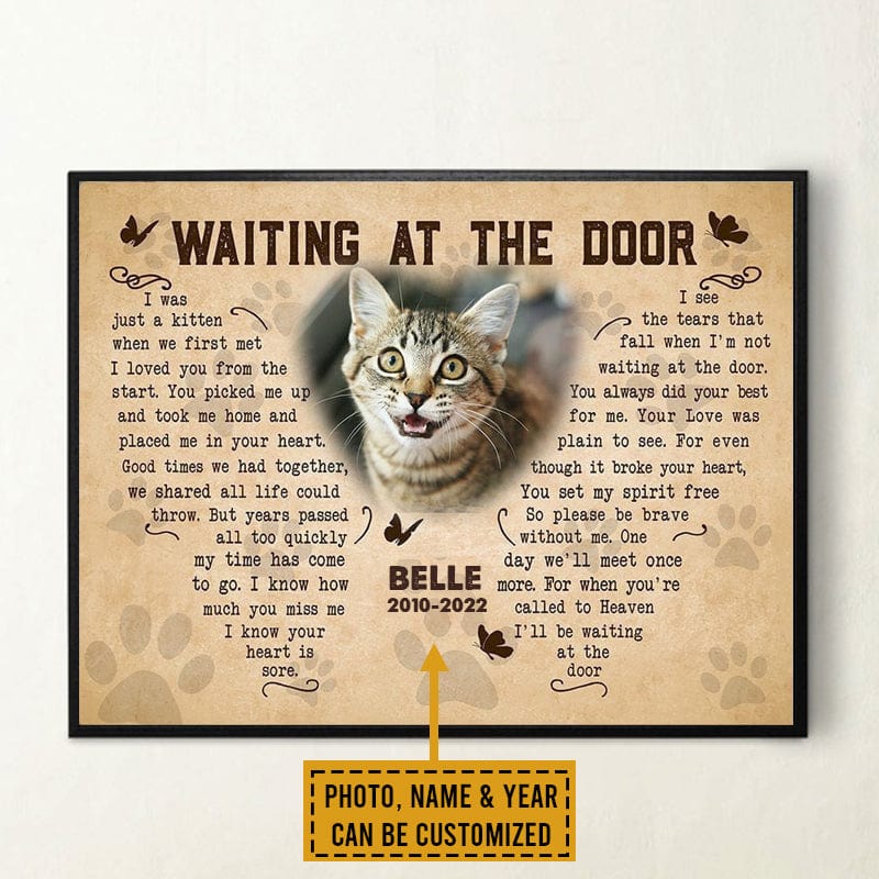 Personalized Cat Memorial Poster, Canvas Wating At The Door