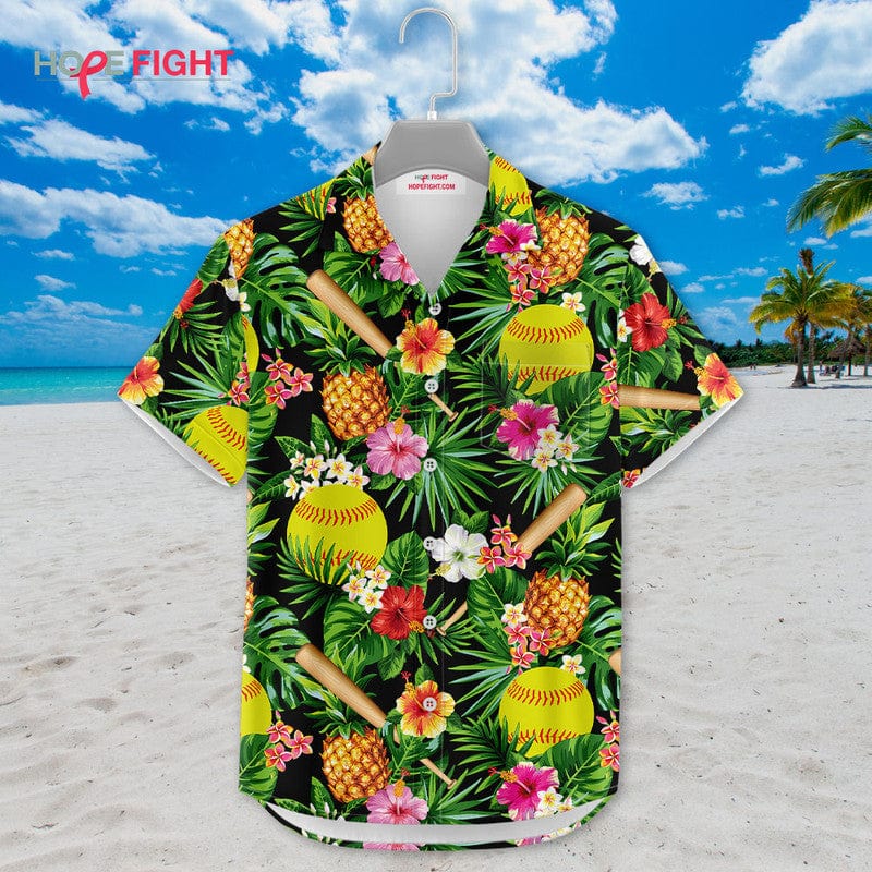 Tropical Softball Hawaiian Shirt - Fun Softball Players Beach Outfit