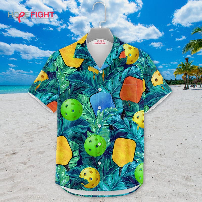 Tropical Pickleball Hawaiian Shirt - Vibrant Paddle & Ball Beachwear