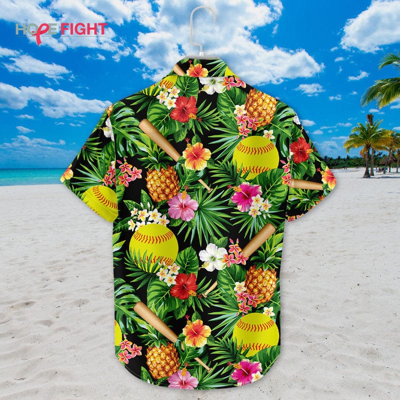 Tropical Softball Hawaiian Shirt - Fun Softball Players Beach Outfit