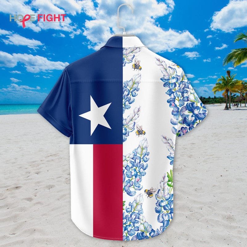 Texas Hawaiian Shirt - Lone Star Flag & Bluebonnet Floral Design