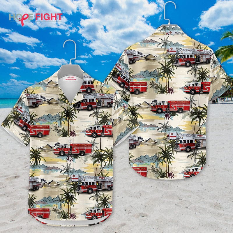 Tropical Firefighter Hawaiian Shirt - Fire Truck & Palm Tree Print, Summer Style