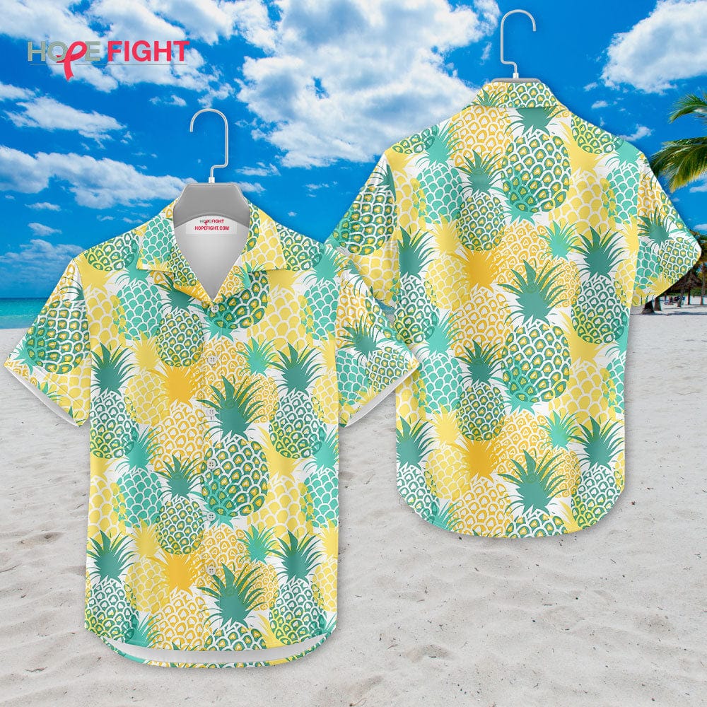 Pineapple Hawaiian Shirt - Yellow & Green Tropical Summer Beach Design