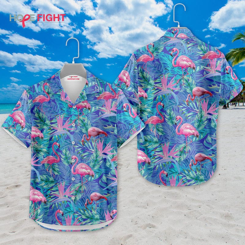 Tropical Flamingo Hawaiian Shirt - Pink Bird & Palm Leaf Print