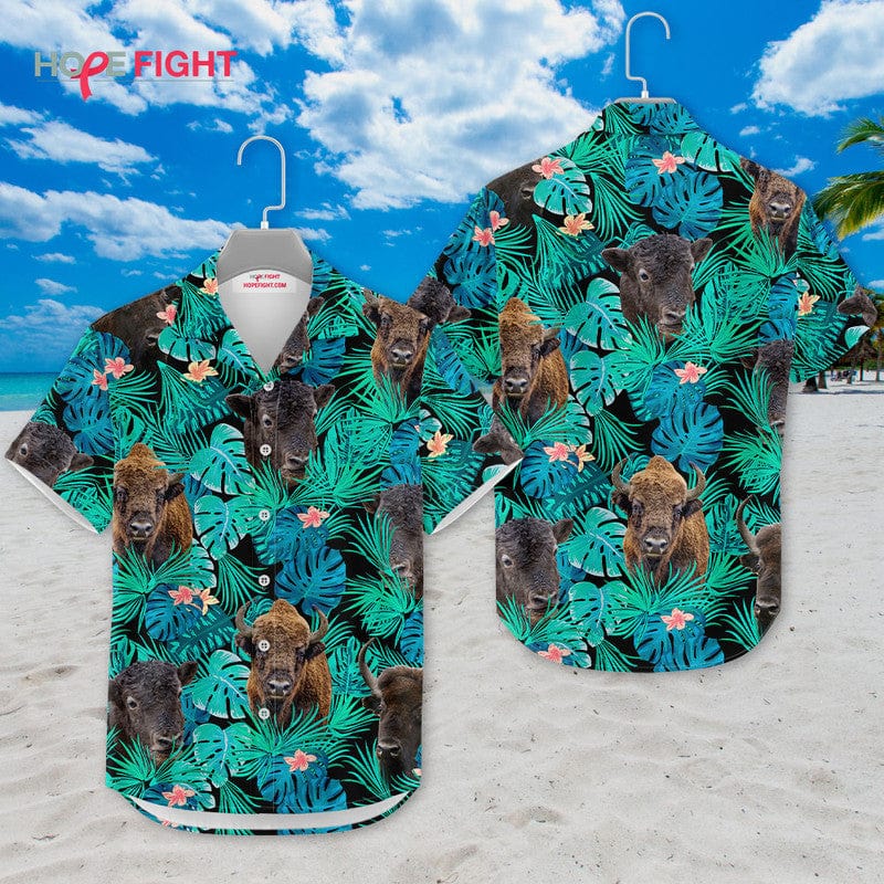 Tropical Bison Hawaiian Shirt - Wild Buffalo Lovers Gift