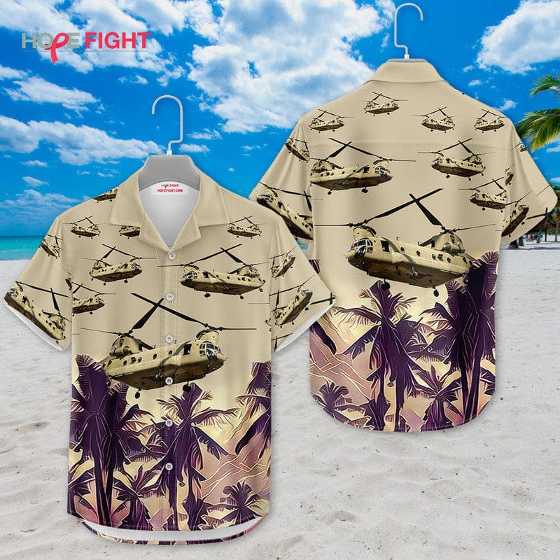 Military Helicopter Hawaiian Shirt - CH-47 Chinook & Desert Sunset Design