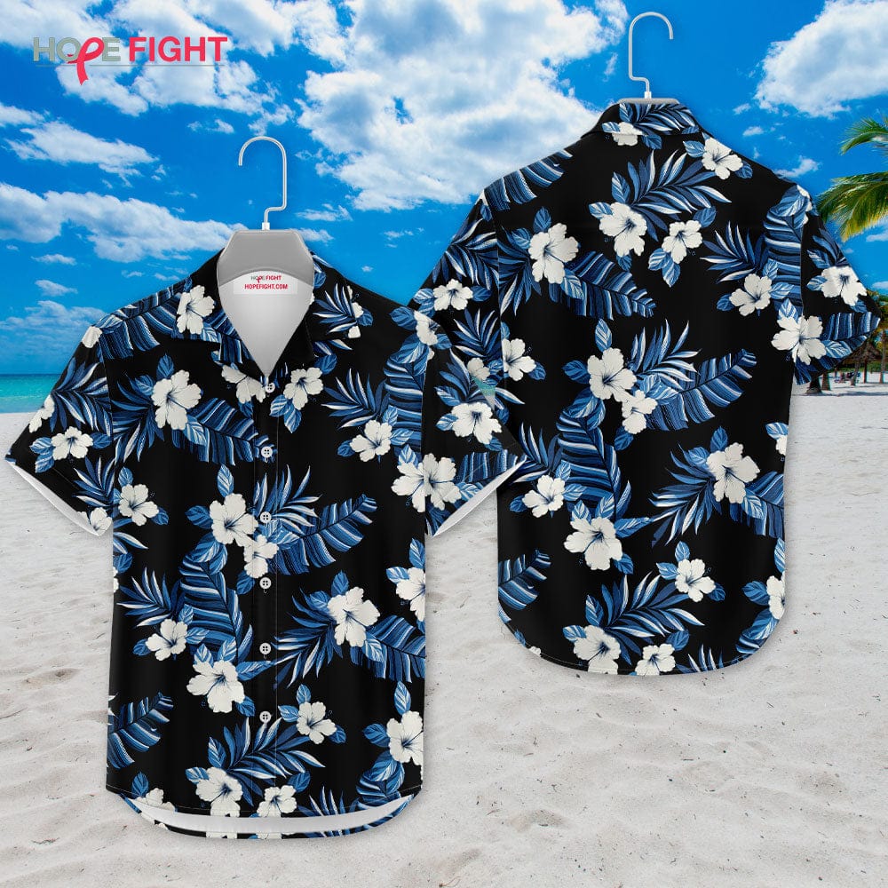 Hibiscus Hawaiian Shirt - Black & Blue Floral Design for Tropical Beach Style