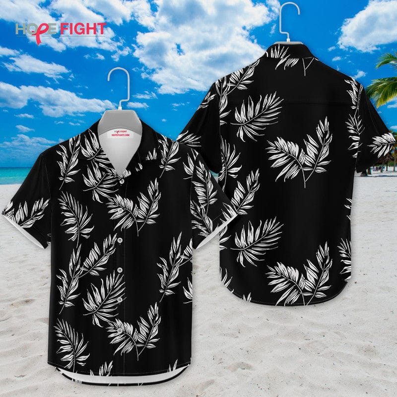 Black Tropical Leaf Hawaiian Shirt - Minimalist Palm Pattern Outfit