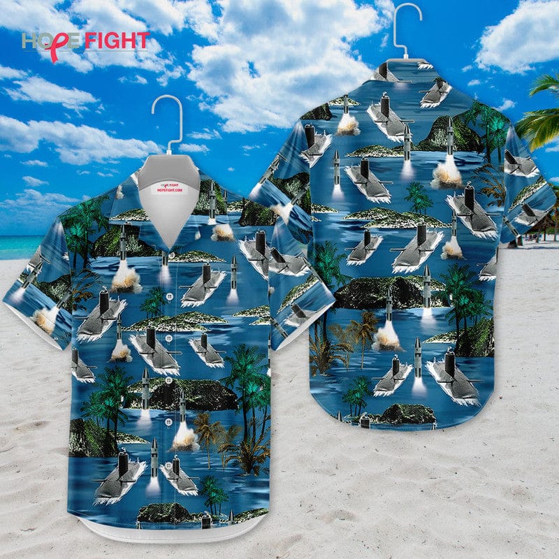 Submarine Hawaiian Shirt - Missile Launch & Tropical Ocean Navy Theme