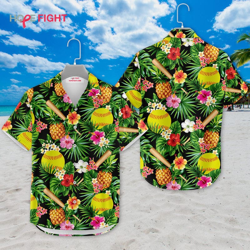 Tropical Softball Hawaiian Shirt - Fun Softball Players Beach Outfit