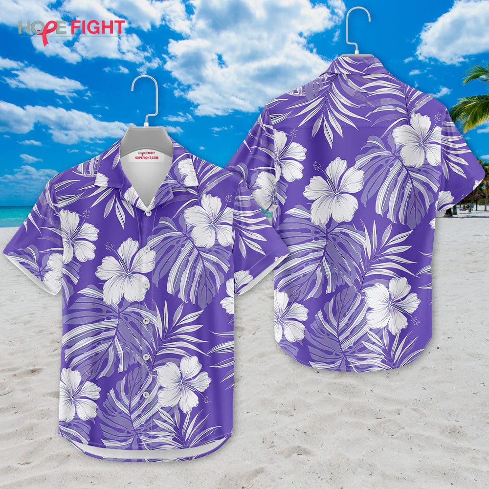 Hibiscus Hawaiian Shirt - Purple & White Tropical Floral Design for Summer