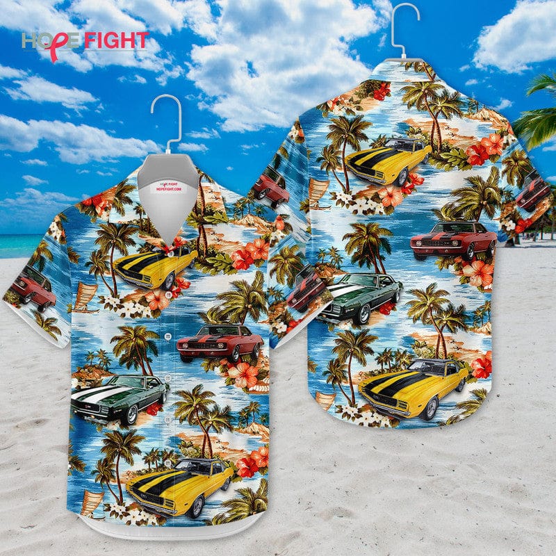 Tropical Muscle Car Hawaiian Shirt - Classic Vintage Auto & Palm Tree Print