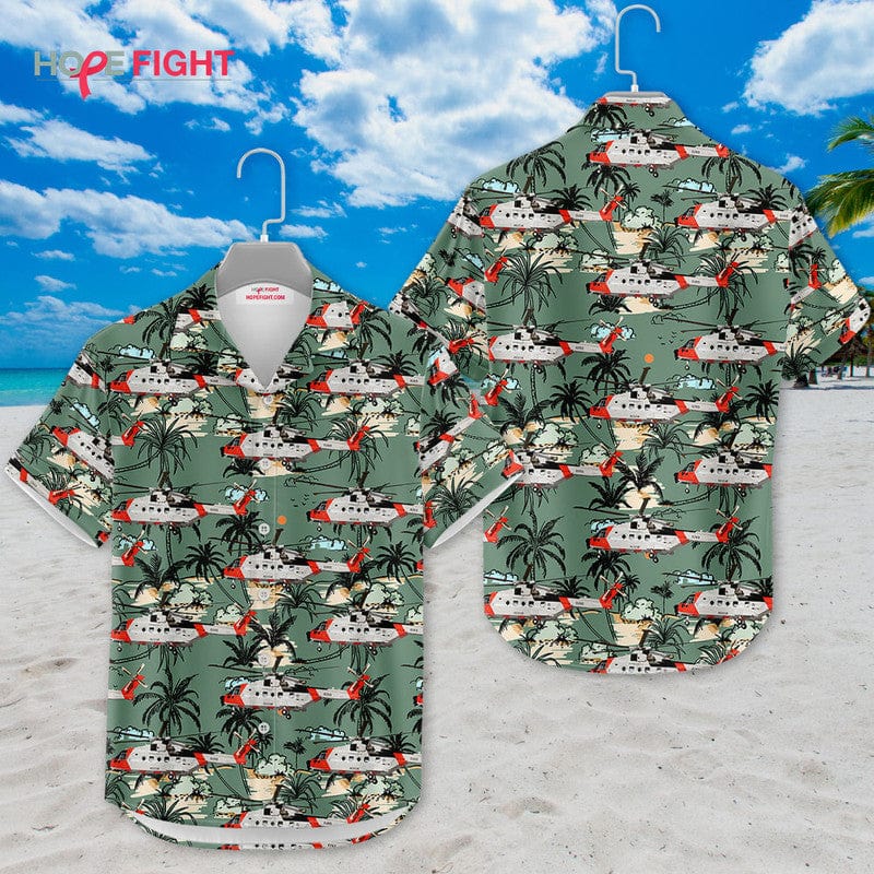 Rescue Helicopter Hawaiian Shirt - Coast Guard & Tropical Island Design