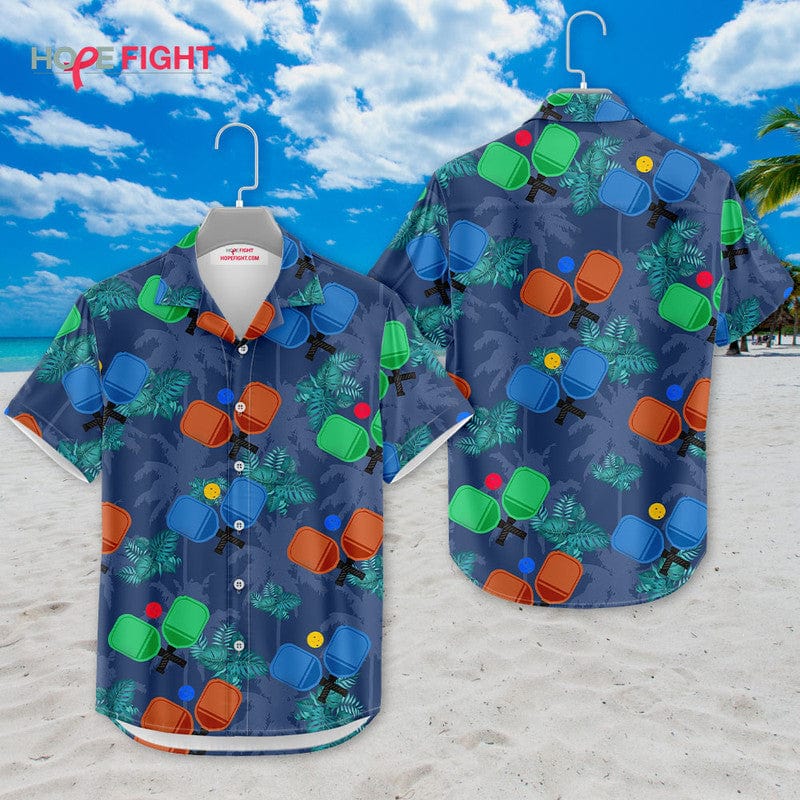 Tropical Pickleball Hawaiian Shirt - Colorful Paddle & Ball Print, Beachwear