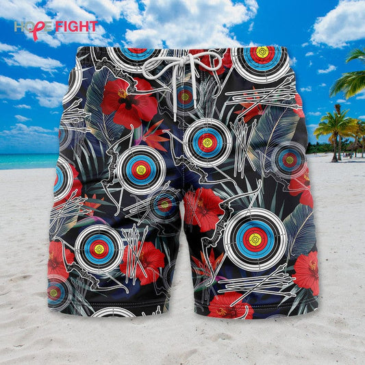 Tropical Archery Swim Trunks, Fun Bowhunter Target Outfit