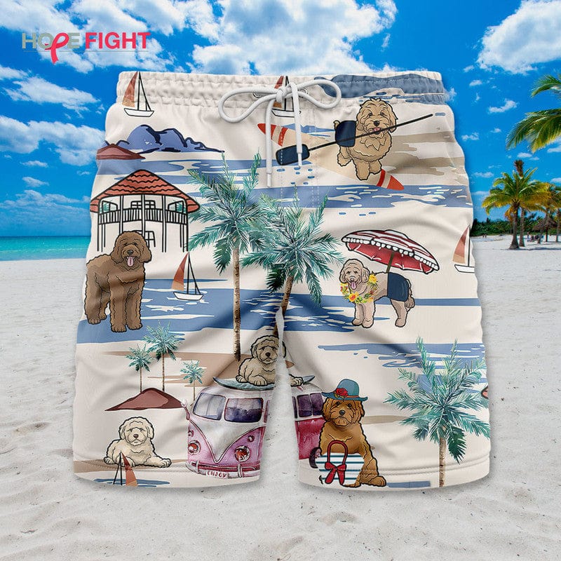 Tropical Labradoodle Swim Trunks, Cute Dog Lovers Beach Outfit