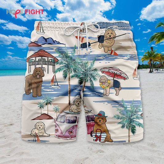 Tropical Labradoodle Swim Trunks, Cute Dog Lovers Beach Outfit