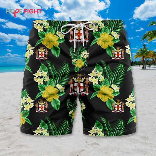 Tropical Jamaica Swim Trunks, Jamaican Pride Floral Outfit