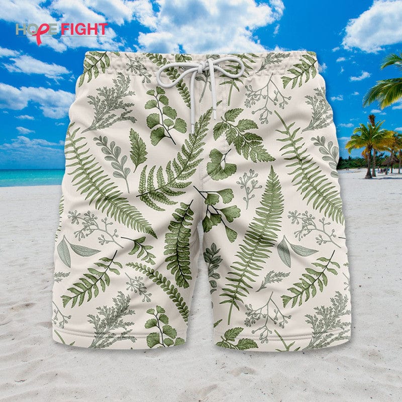 Tropical Fern Swim Trunks, Vintage Green Botanical Design
