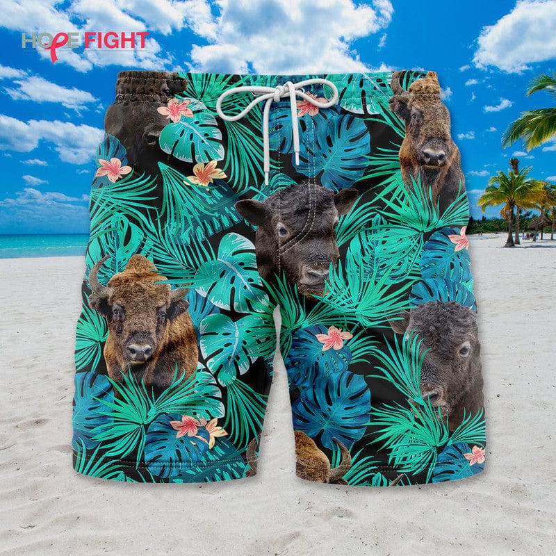 Tropical Bison Swim Trunks, Wild Buffalo Lovers Gift